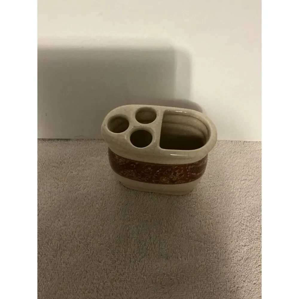 Vintage Spring Maid Ceramic Toothbrush Holder Crackle Glaze Paisley Boho Bath